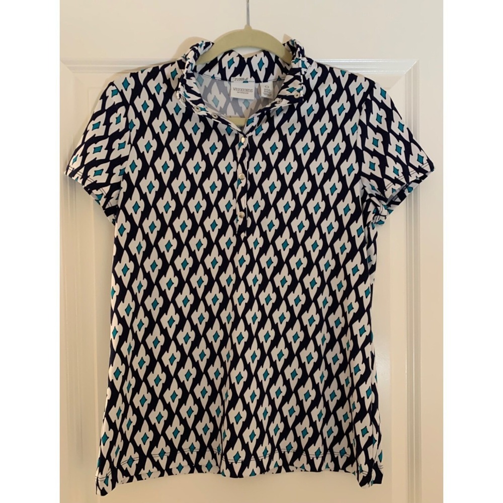 Weekends by Chico's Women's Cap Sleeve Snap Shirt Blue Teal Casual D023